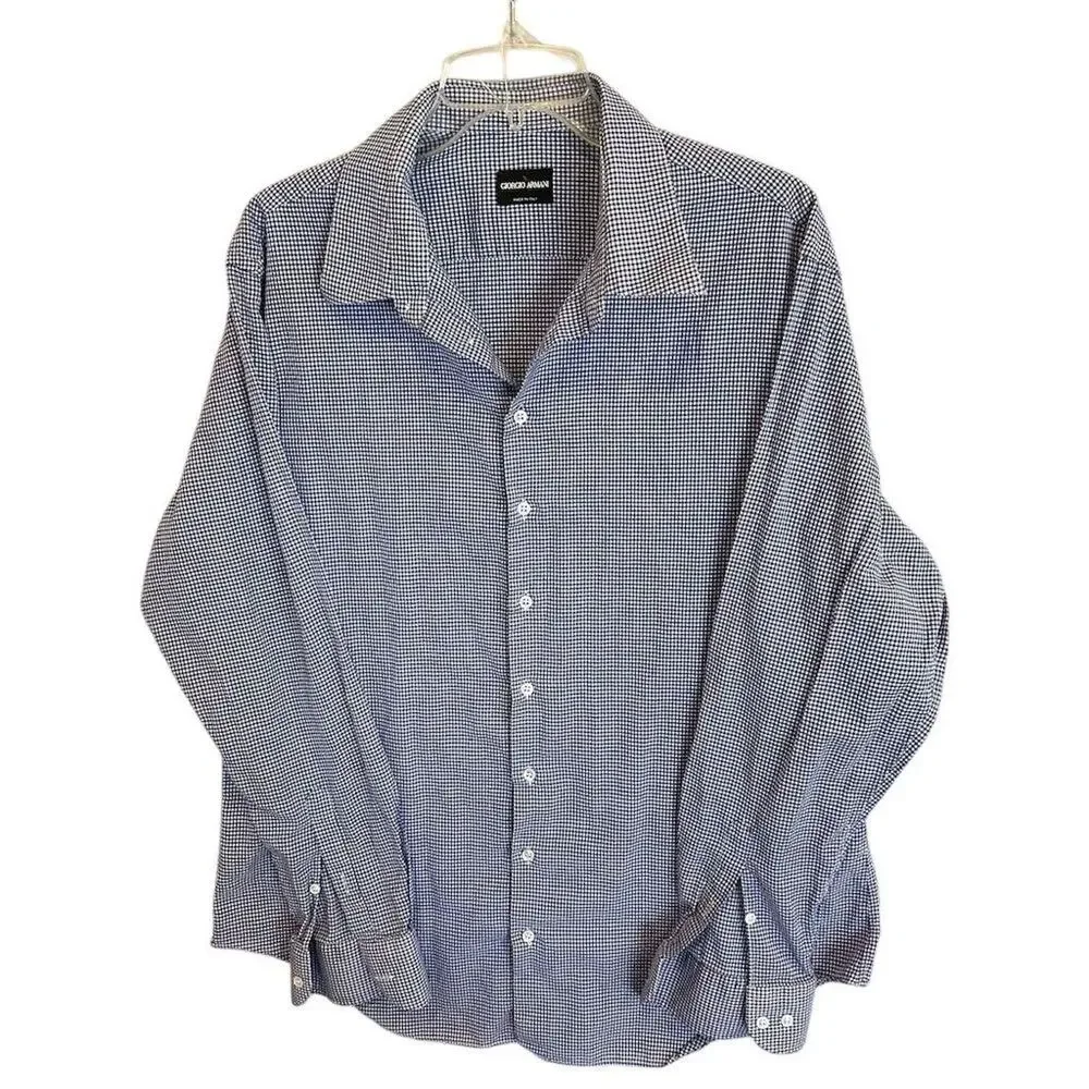 Giorgio Armani Men's XL Blue Checkered Long Sleeve Dress Shirt‎ - Picture 3 of 16